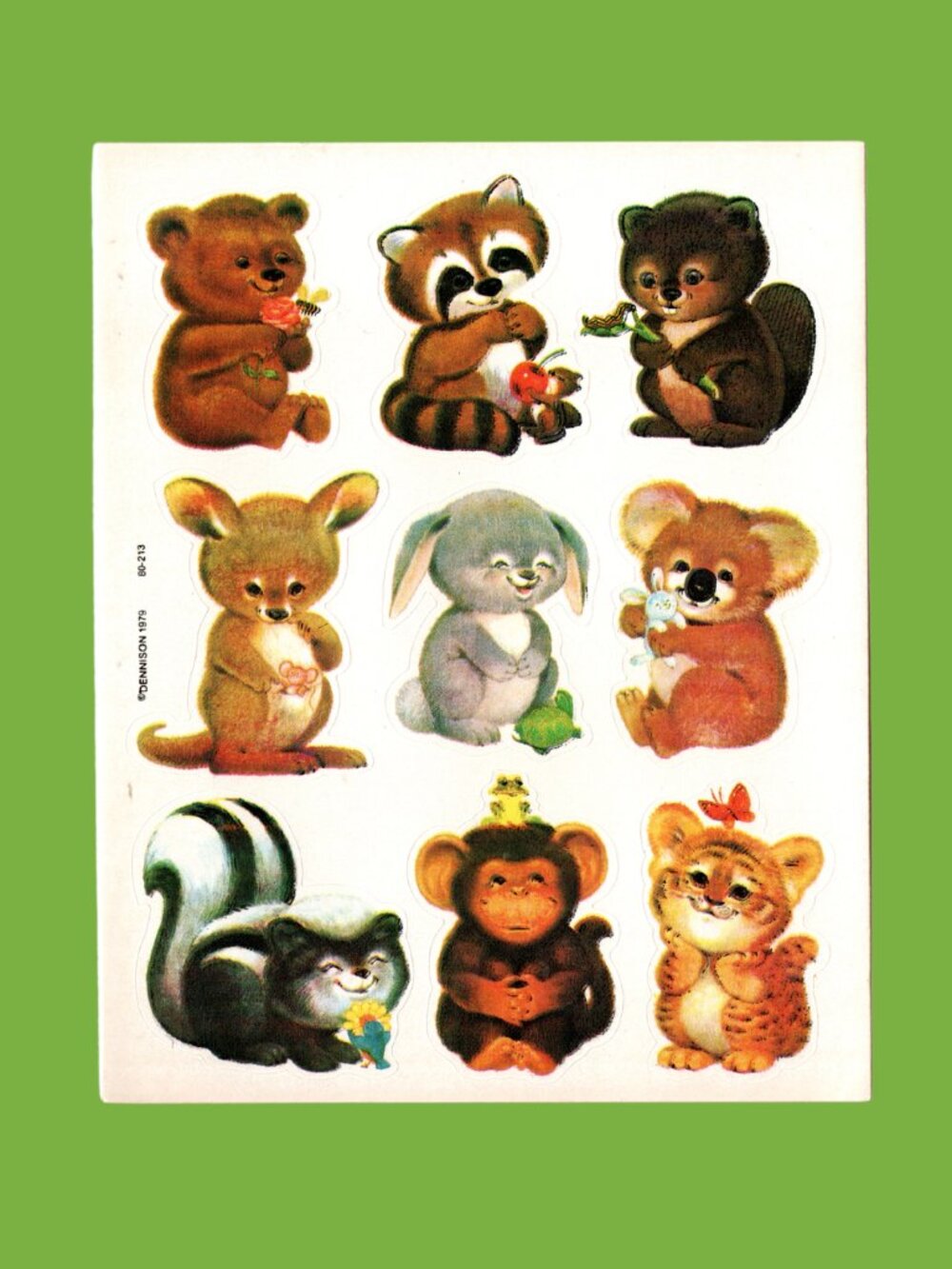 Dennison Cute Baby Animals Vintage 1979 Sticker Sheet